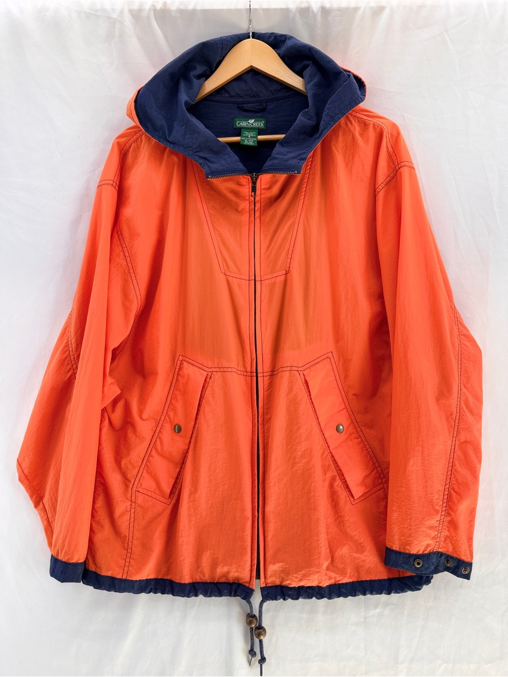 Vintage 90's Cabin Creek Windbreaker Full Zip Hoodie Jacket Orange Mens Small